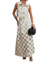 Butterfly Lace Collared Vest And Maxi Skirt Set