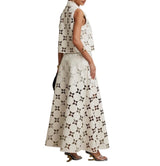 Butterfly Lace Collared Vest And Maxi Skirt Set