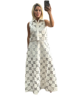 Butterfly Lace Collared Vest And Maxi Skirt Set