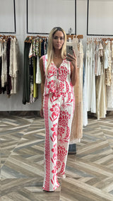 Printed Front Tie Top With Pant Set