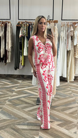 Printed Front Tie Top With Pant Set