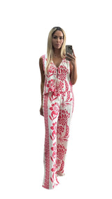 Printed Front Tie Top With Pant Set