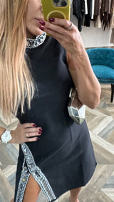 Mock Neck And Side Slit Biz Detail Mini Dress
