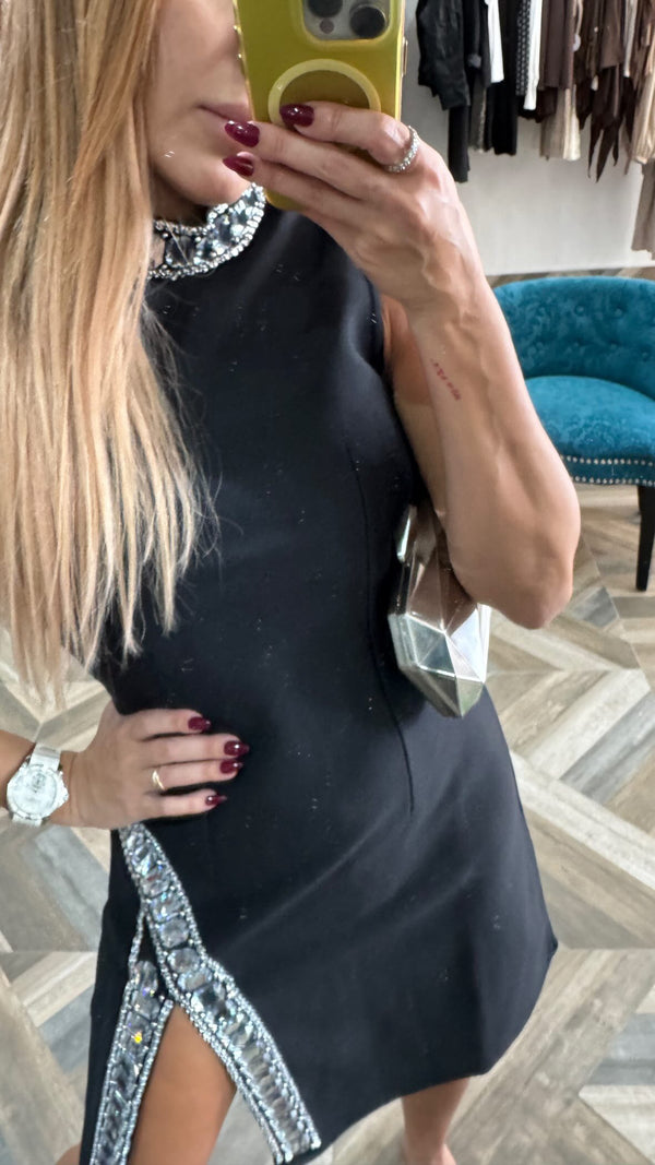 Mock Neck And Side Slit Biz Detail Mini Dress