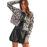 Leopard Sweater Cardigan With Front Bows