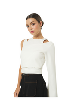 Round Neck Asymmetrical Sleeve Cut-Out Crop Top