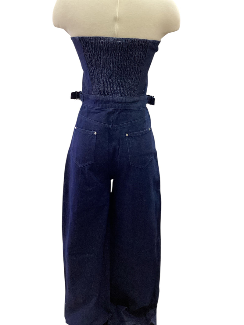 Strapless Stud Detailed Denim Jumpsuit