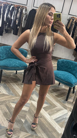Sleeveless Wrap Tie Front Romper Dress