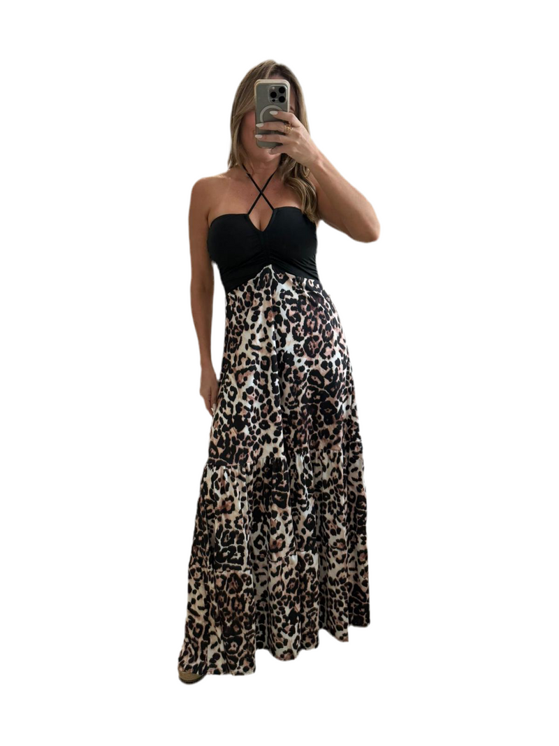 Black & Animal Print Maxi Dress