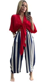Blue & white stripes balloon pant