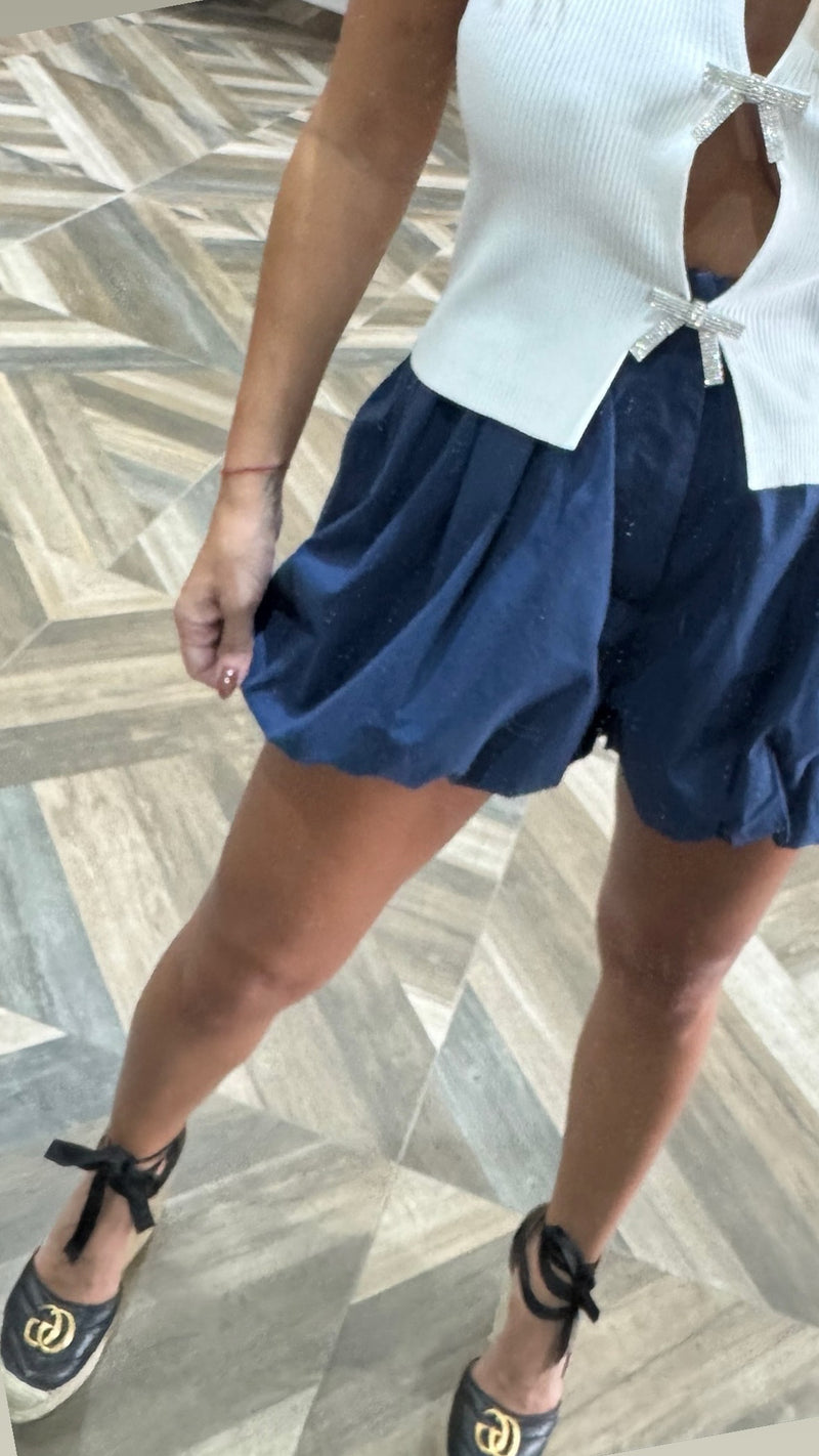 Solid Bubble Hem Shorts