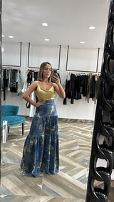 Gold & Denim Maxi Skirt