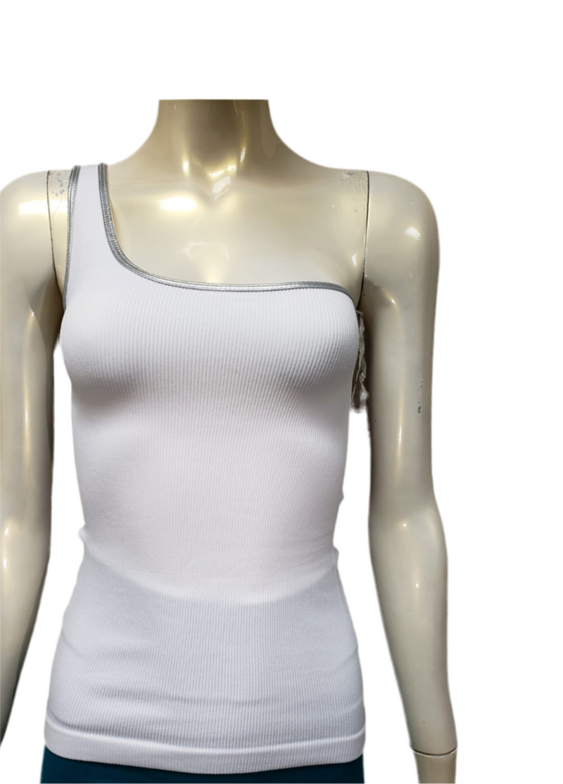 One Shoulder Top With Metallic Silver Trim Details