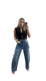 Embroidered Detail Cotton Barrel Pants