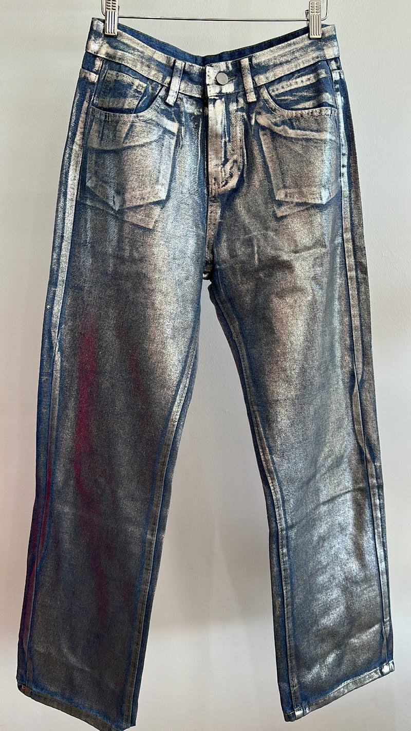 Jenn Silver Metallic Denim Jeans