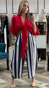 Blue & white stripes balloon pant