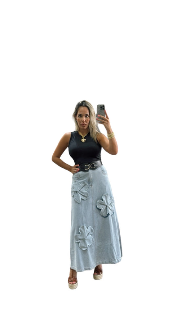 Denim A-Line Midi Skirt