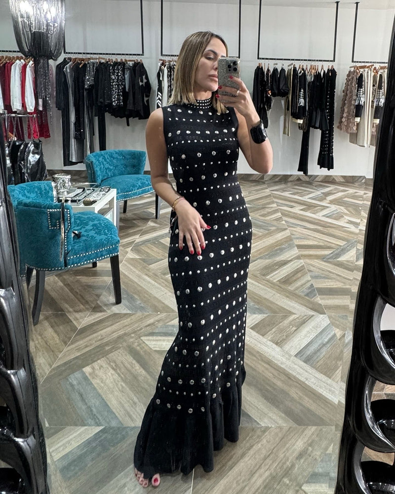 Pre Order Black Stud Long Dress