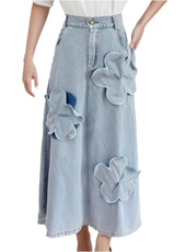 Denim A-Line Midi Skirt