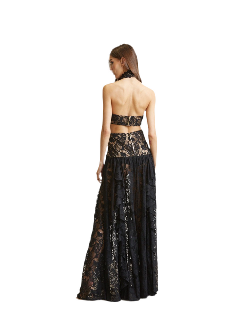 Flower Pattern Lace Mockneck Dress