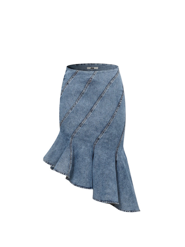 Cascade Curve Denim Skirt