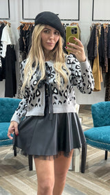 Leopard Sweater Cardigan With Front Bows