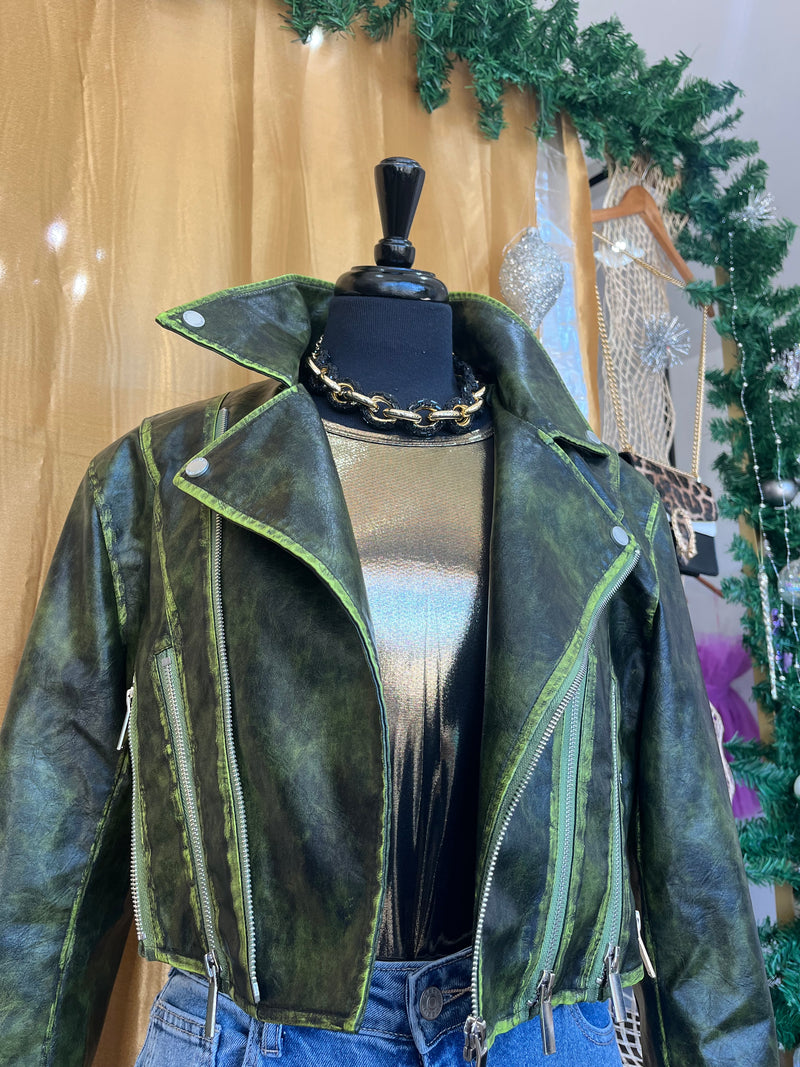 Blackiest green leather jacket