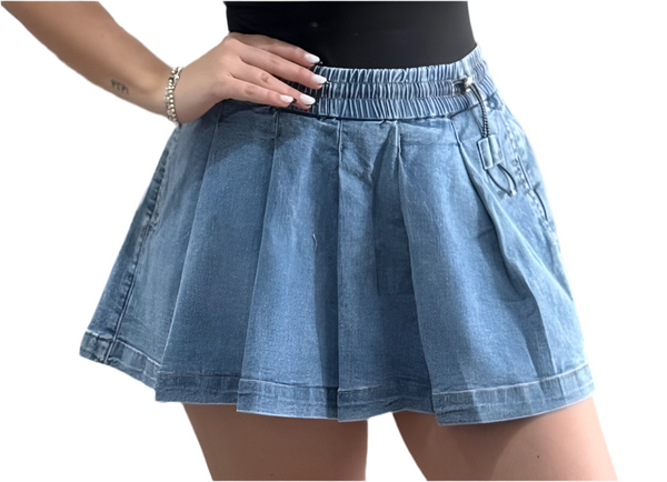 Mini Pleated Denim Skirt