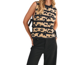 Striped Leopard Open Side Tie Sweater Vest