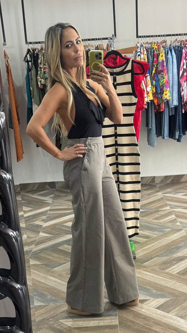 Clara Side Button Detail Pants With Back Pockets