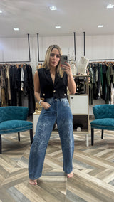 Embroidered Detail Cotton Barrel Pants
