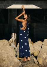 Polka Dot Maxi Dress With Attached Scarf