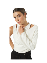 Round Neck Asymmetrical Sleeve Cut-Out Crop Top