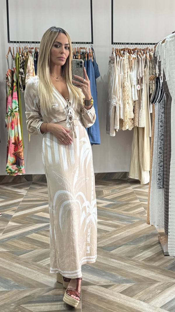 Long Sleeve Twisted Top And Skirt Set