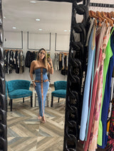 Denim Strapless Midi Dress