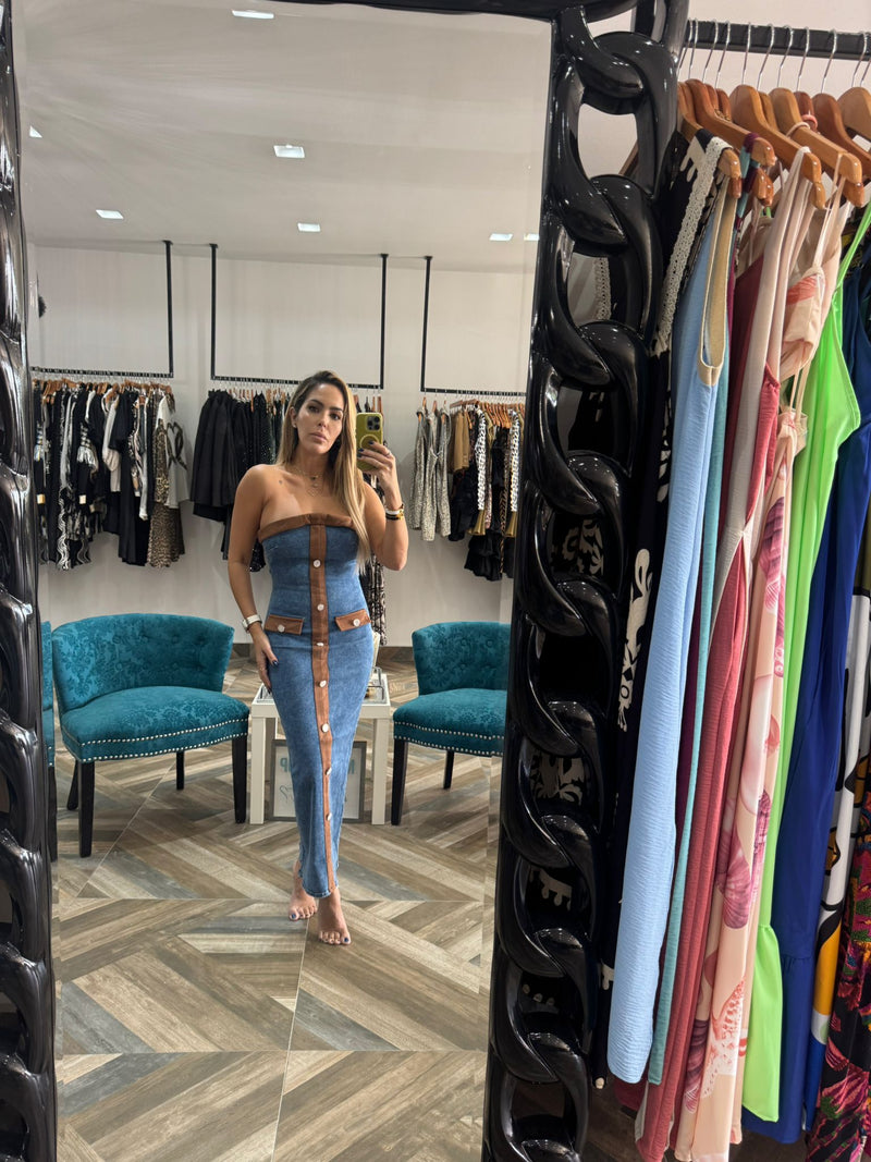 Denim Strapless Midi Dress