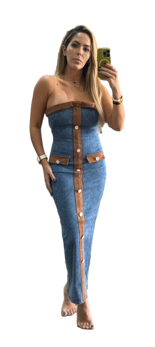 Denim Strapless Midi Dress