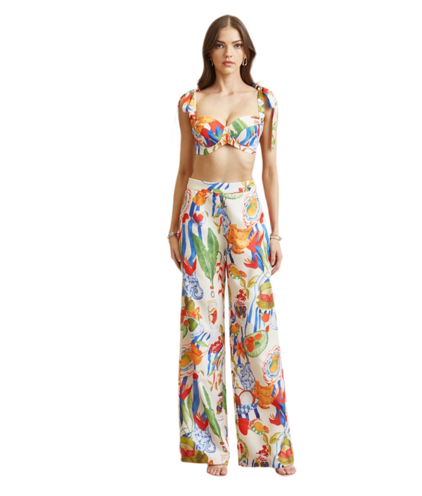 Tropical Fruit Print Top Pant Set
