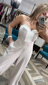 Linen Halter Jumpsuit With Rope Trim Detail