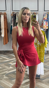 Sleeveless Wrap Tie Front Romper Dress PREORDER