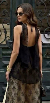 Black lace halter tunic