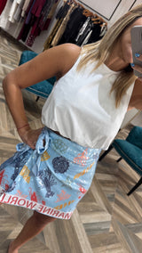 Coastal Print Wrap Skirt