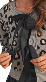 Leopard Sweater Cardigan With Front Bows