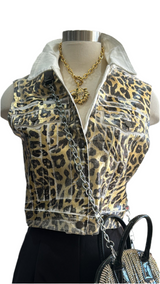 White/ Gold Metallic Leo Jean Vest