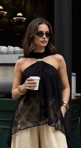 Black lace halter tunic