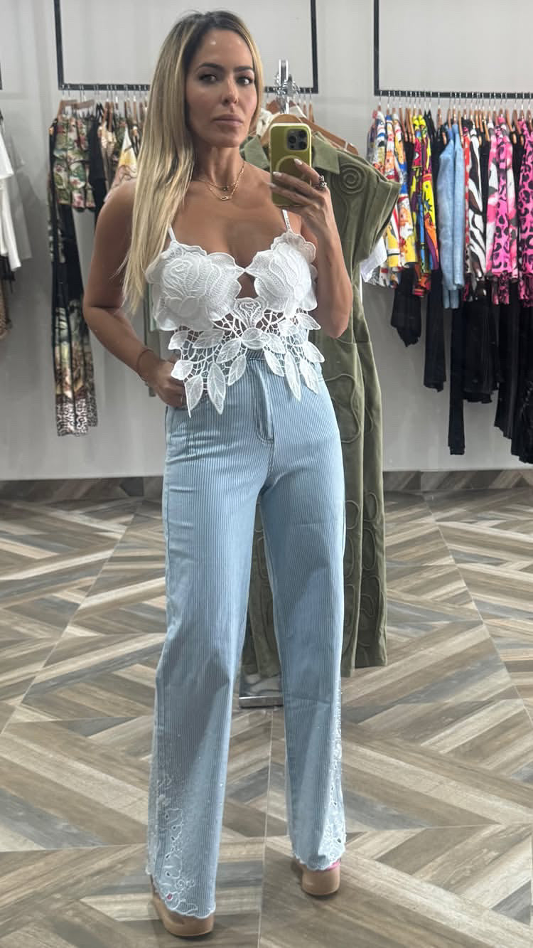 Lara Stripe Denim Rhinestones Jeans