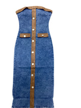 Denim Strapless Midi Dress