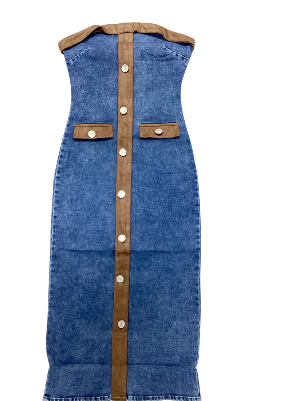 Denim Strapless Midi Dress
