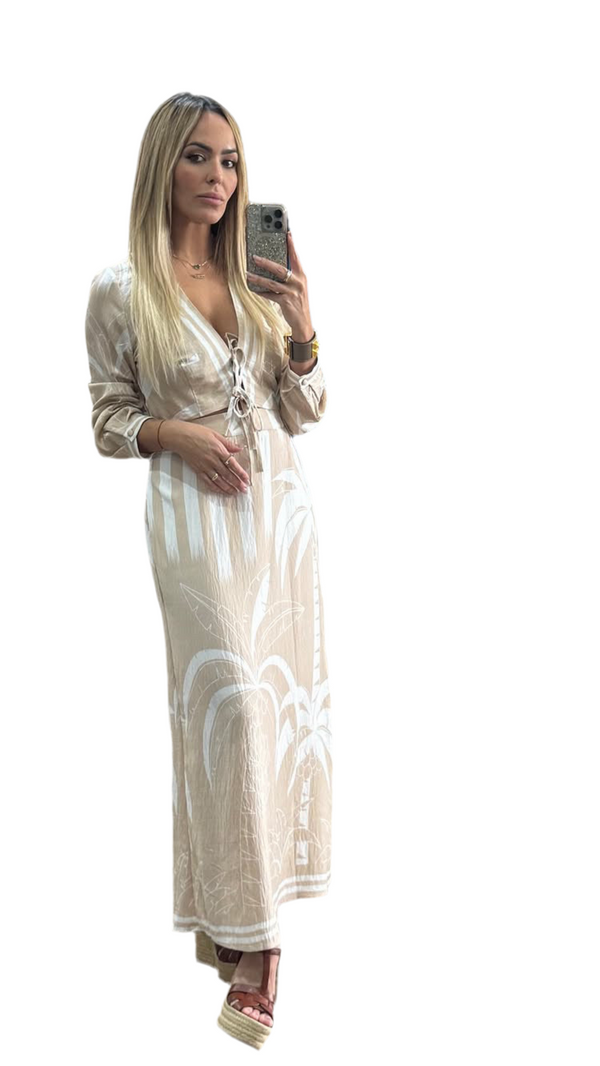 Long Sleeve Twisted Top And Skirt Set