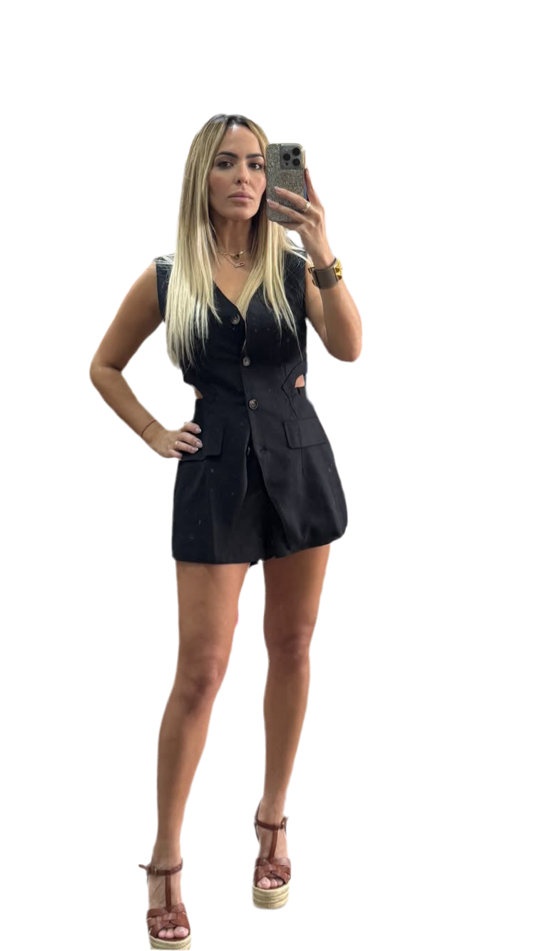 Linen Cutout Bttn Up  Set